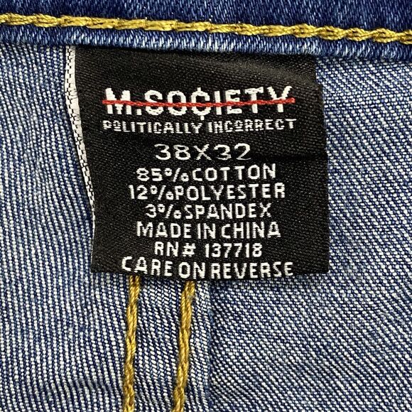 M Society Denim Jeans Mens Actual Size 38Wx31 Blue Paint Splattered Side Stripes - Picture 8 of 13